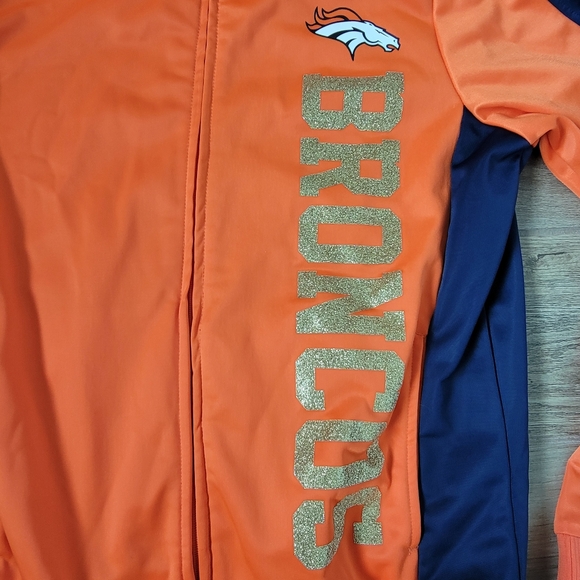 Denver Broncos NFL Sparkle Type Orange Track Jacket Full Zip Womens Small - Picture 5 of 16